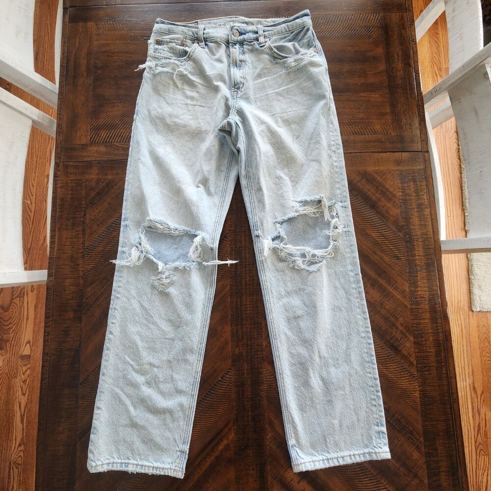 American Eagle Strigid Distressed Wide Leg Jeans | 2 Long - Picture 6 of 9
